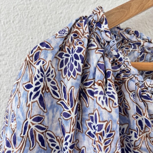 J. Jill Love Linen Tunic Top Womens Size 2X Blue Floral Boho Peasant Blouse - Picture 3 of 9